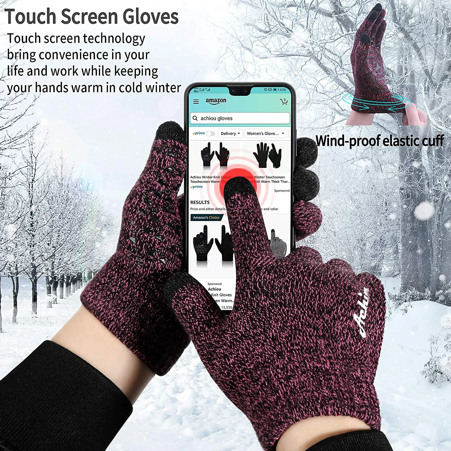 Achiou Winter Knit Gloves Thicken Warm Touchscreen Thermal Soft Lining Texting Generation Ⅱ Upgraded