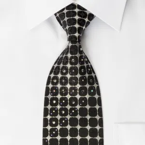 Aquascutum Silk Rhinestone Necktie Silver Black Geometric With Silver Sparkles