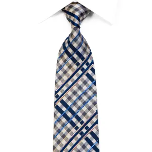 Blue Silver Plaids Rhinestone Silk Tie With Gold Sparkles