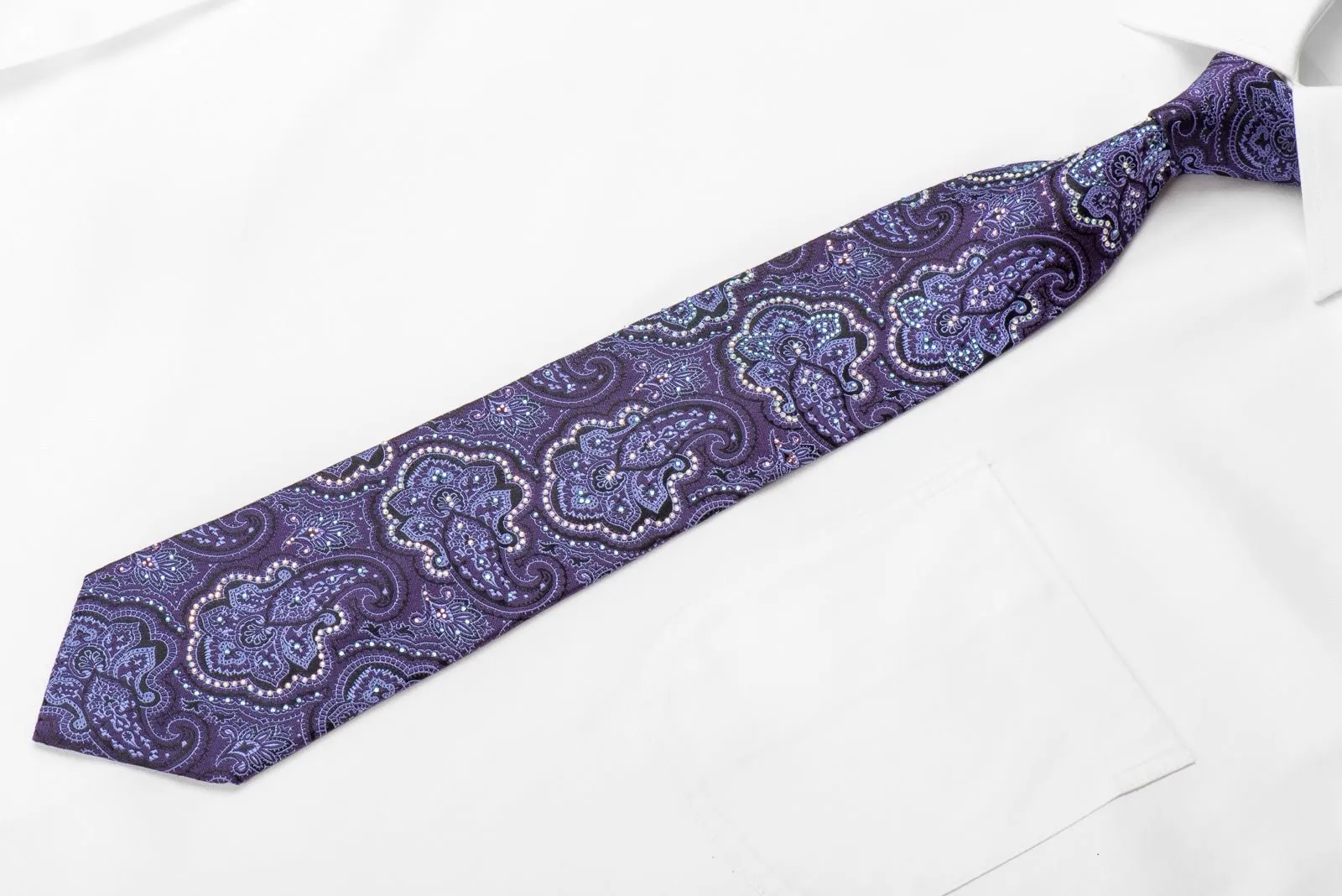 Bruno Baffi Men's Crystal Silk Tie Anthemion Paisley On Purple