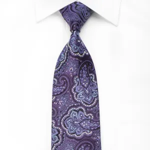 Bruno Baffi Men's Crystal Silk Tie Anthemion Paisley On Purple