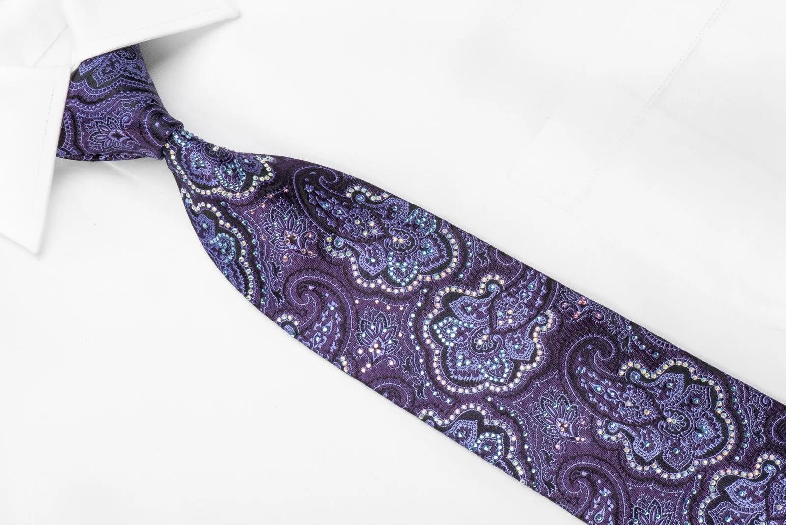 Bruno Baffi Men's Crystal Silk Tie Anthemion Paisley On Purple