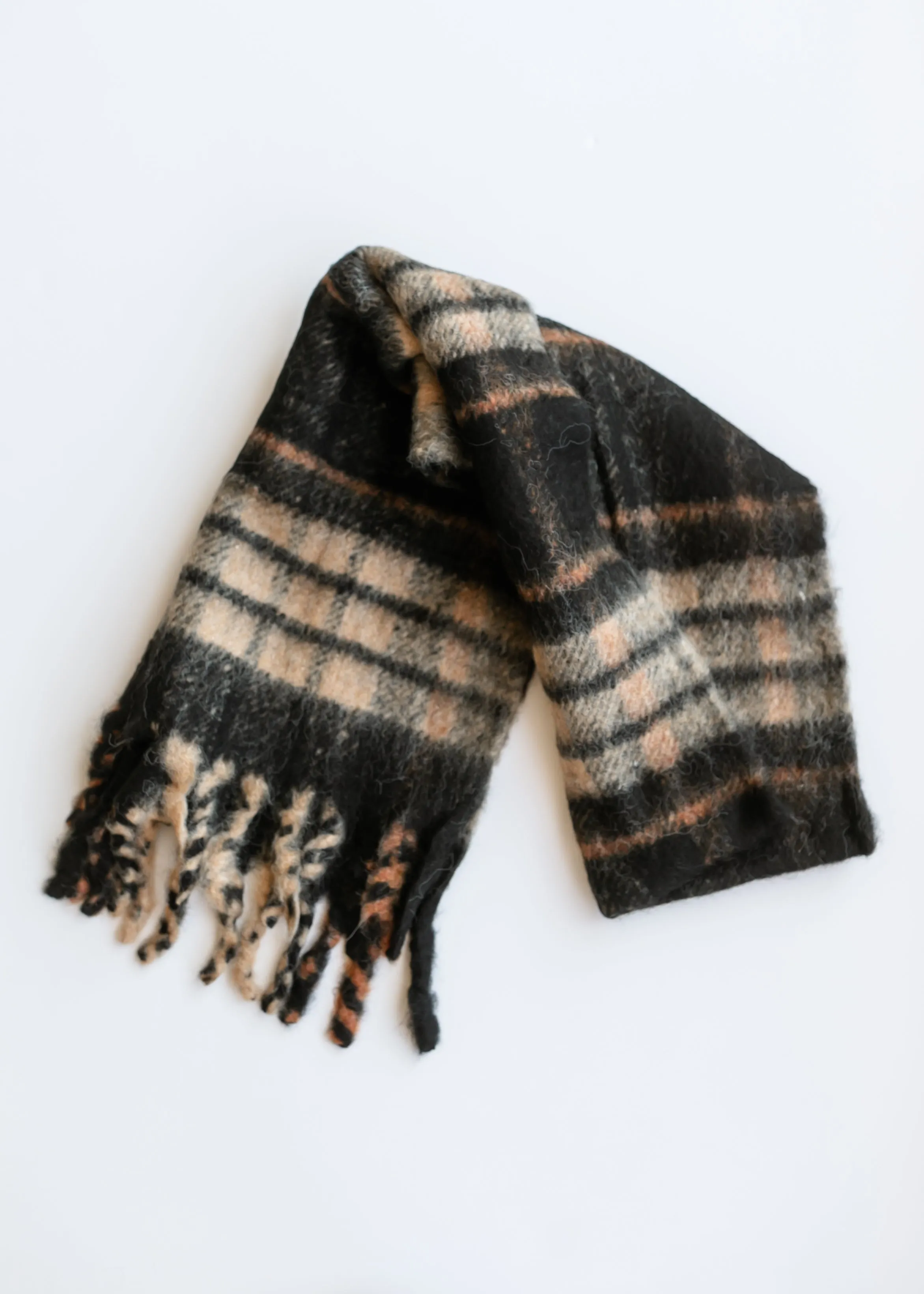 Brushed Black Check Scarf