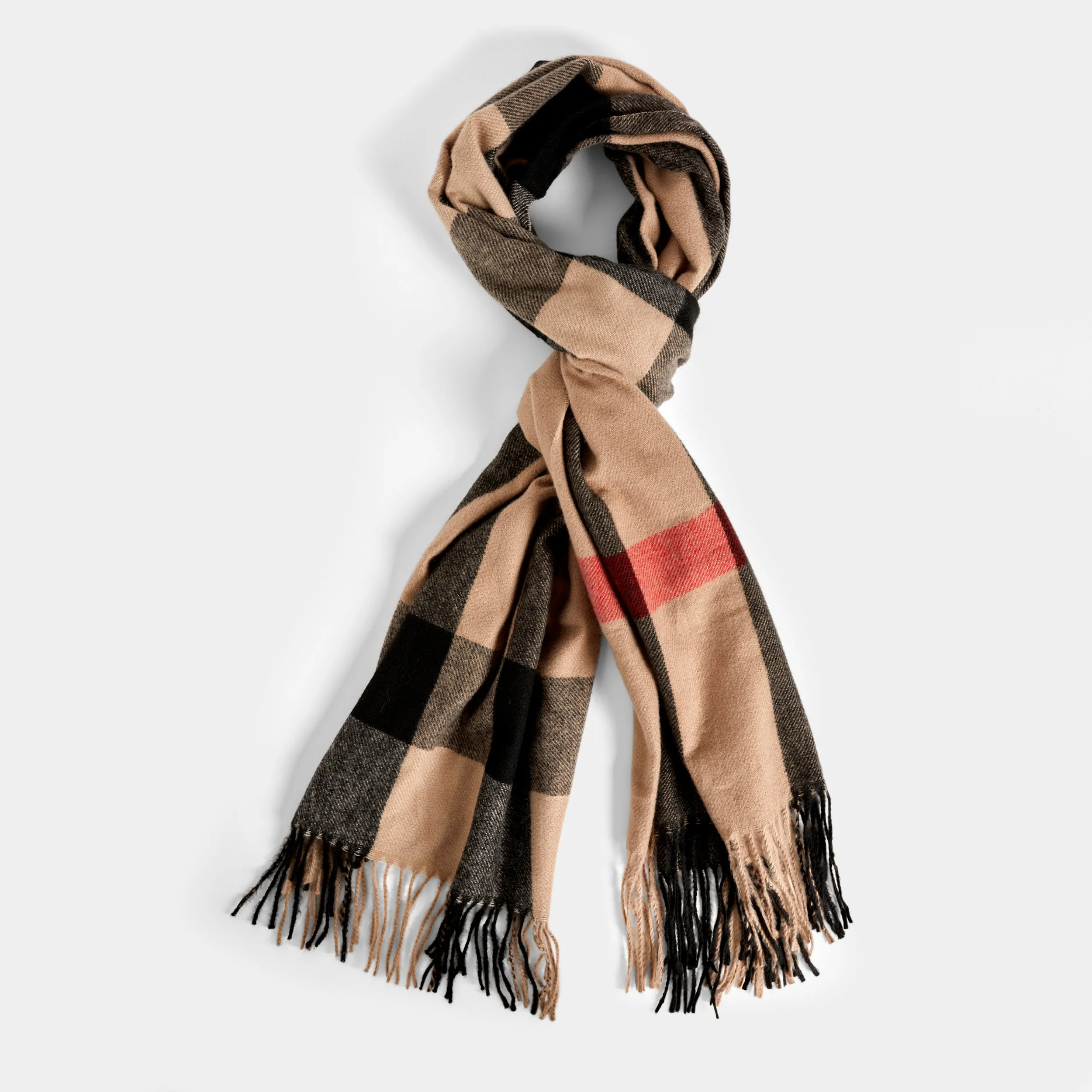 Brynlee Oblong Scarf - Black/Taupe/Red