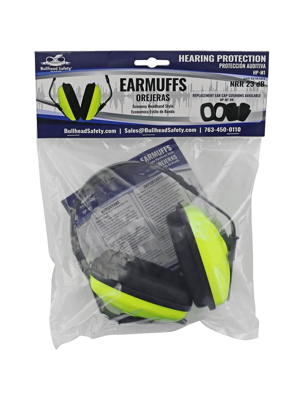 Bullhead Safety® Hearing Protection High-Visibility Economy Adjustable NRR 23 dB Earmuffs - HP-M1