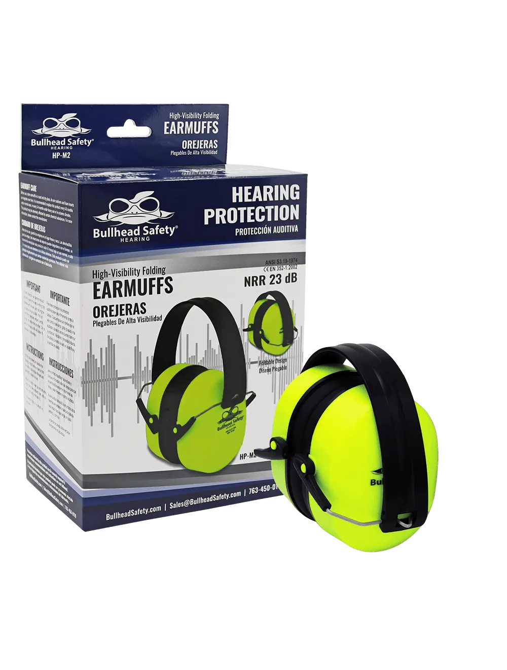 Bullhead Safety® Hearing Protection Premium High-Visibility Foldable NRR 23 dB Earmuffs - HP-M2