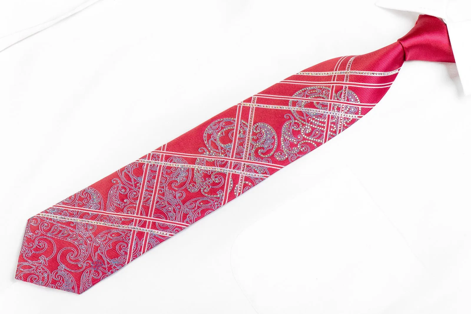 Christian Lacroix Rhinestone Tie Stripes & Paisley On Pink