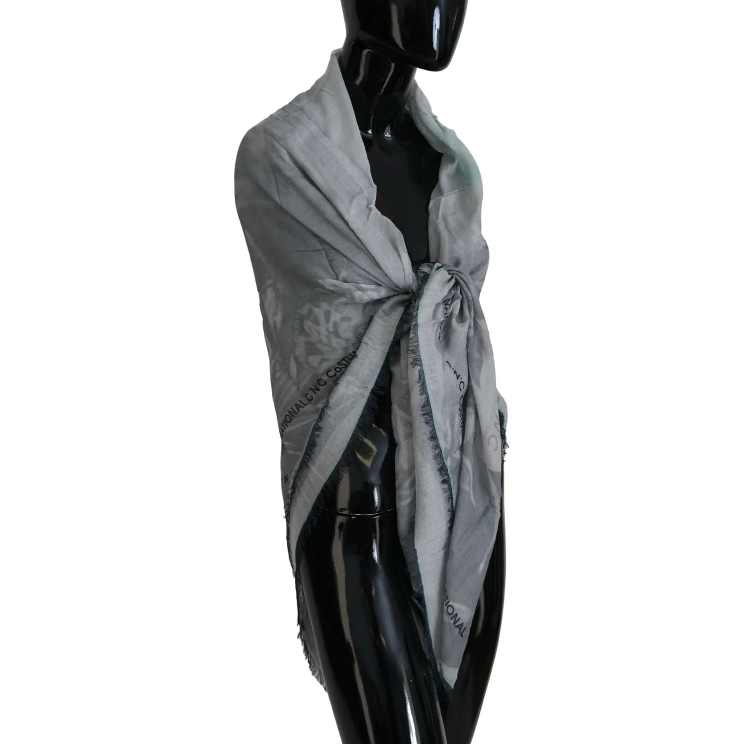 Costume National Chic Designer Grey Scarf with Fringes