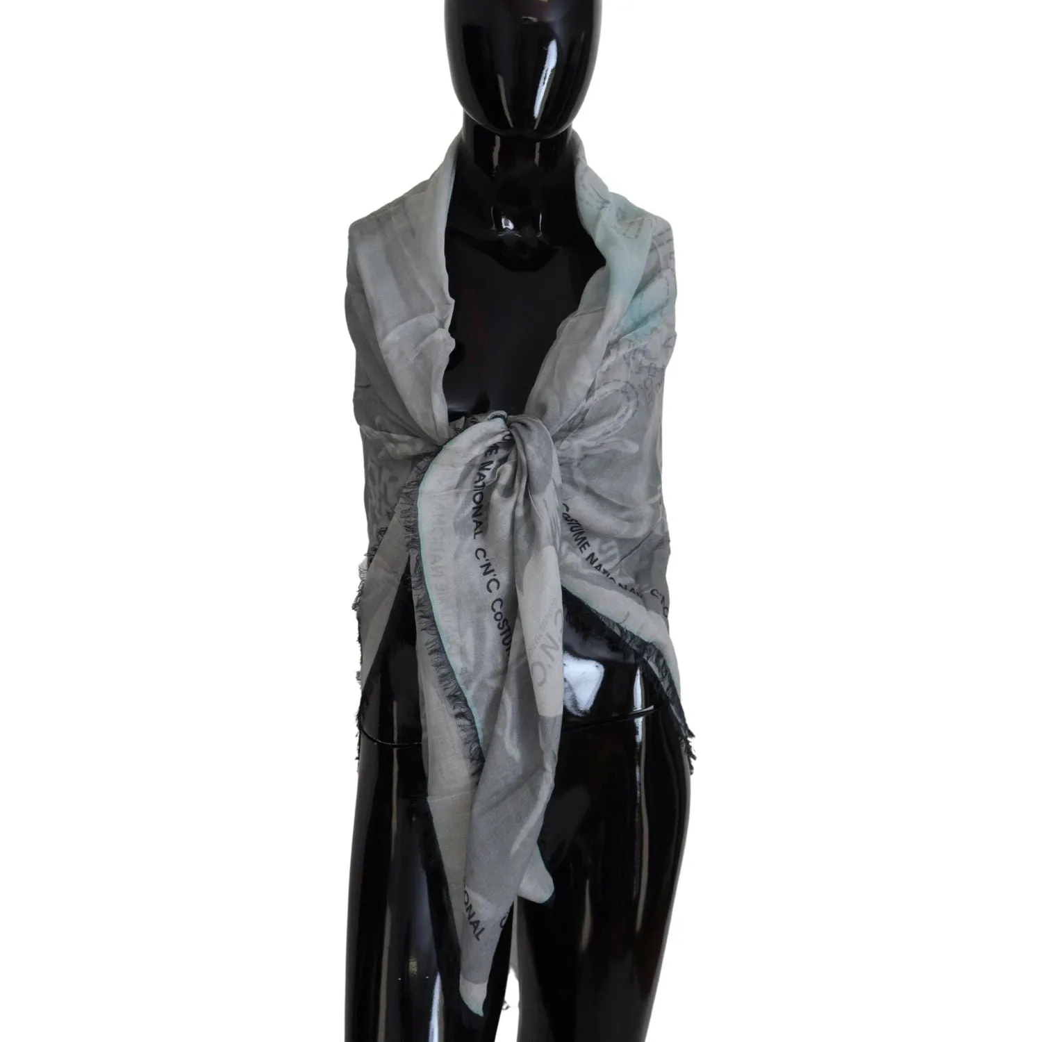 Costume National Chic Designer Grey Scarf with Fringes