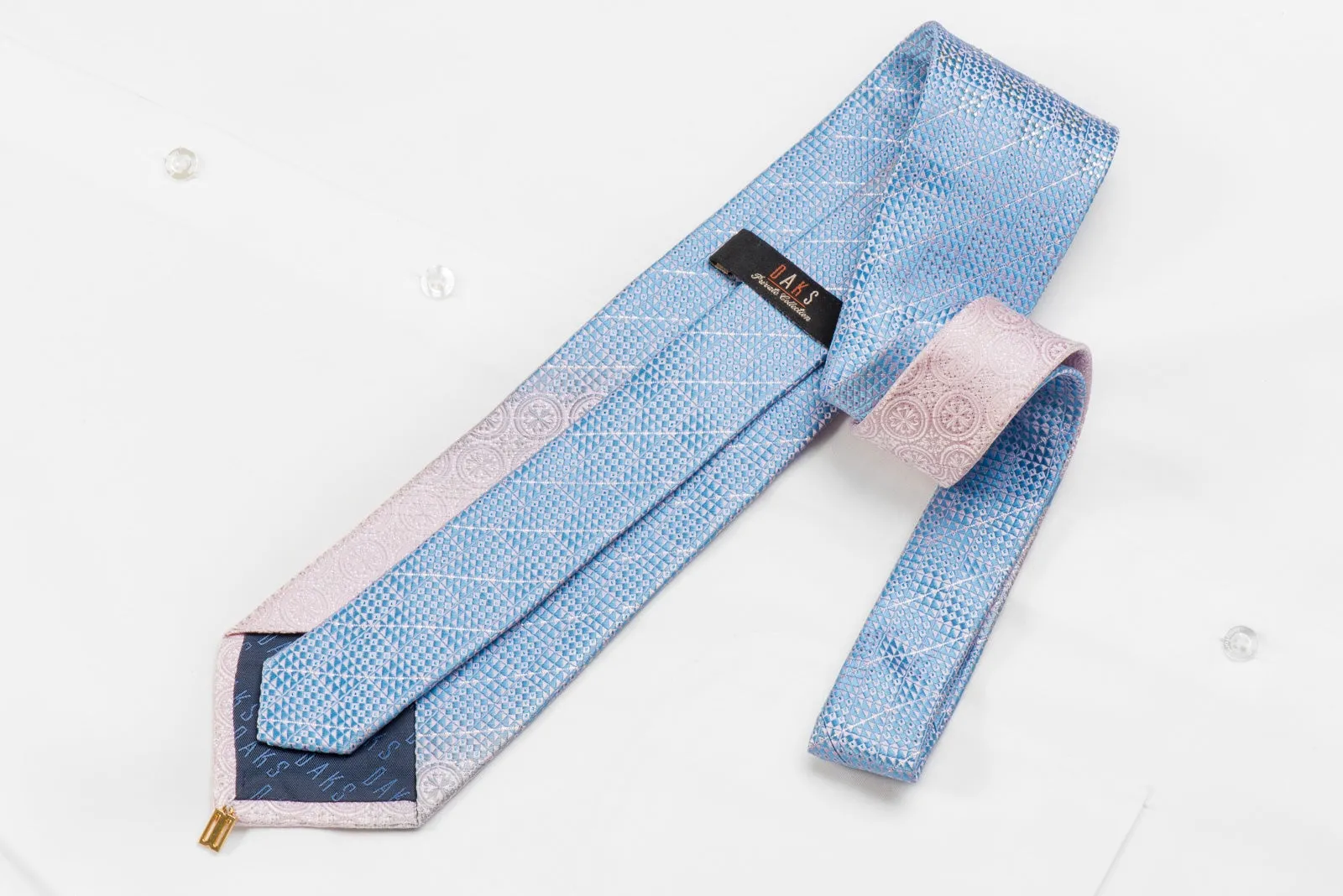 Daks Men's Crystal Silk Necktie Blue Pink Micro Checker With Silver Sparkles