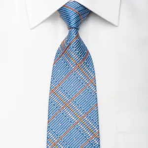 Daks Men's Silk Necktie Orange Silver Striped On Blue Sparkling With Crystal Rhinestones