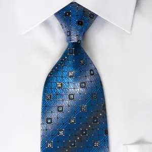 Daks Rhinestone Silk Necktie Trellis On Blue With Silver Sparkles