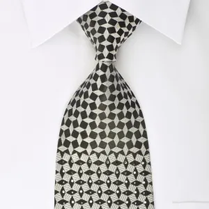 Elegance Rhinestone Silk Necktie Silver Geometric On Black With Silver Sparkles