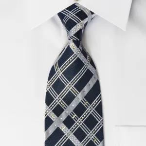 Elle Homme Mens Silk Rhinestone Necktie Silver Striped On Black