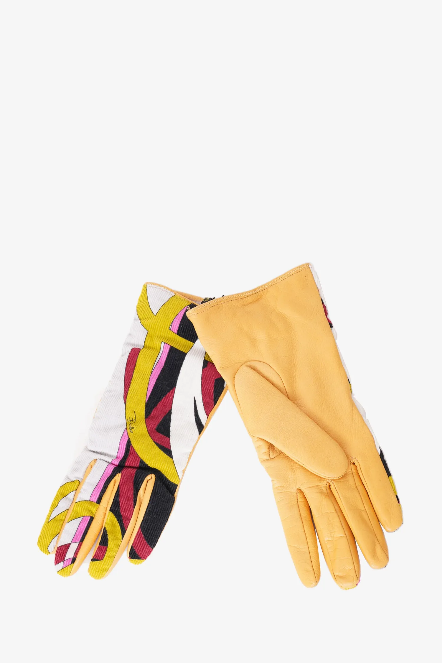 Emilio Pucci Multicolor Leather/Corduroy Gloves