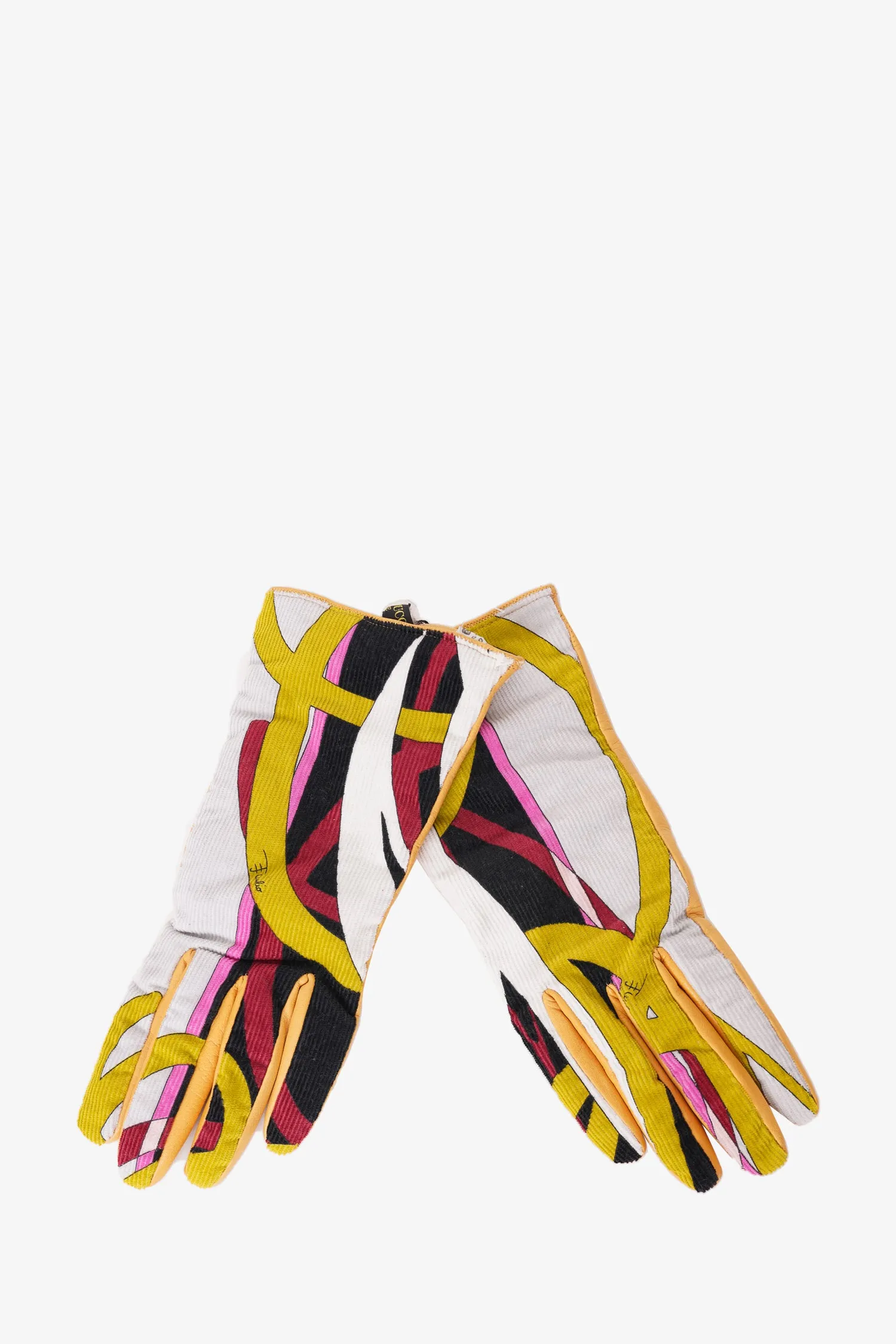 Emilio Pucci Multicolor Leather/Corduroy Gloves