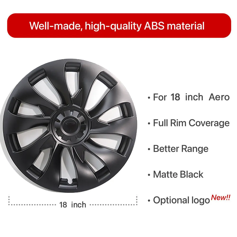 EVBASE 4PCS Tesla Model 3 Wheel Covers 18inch Model 3 Überturbine For 2017-2023 Tesla 3 18inch Turbine Wheel Cap Kit Matte Black