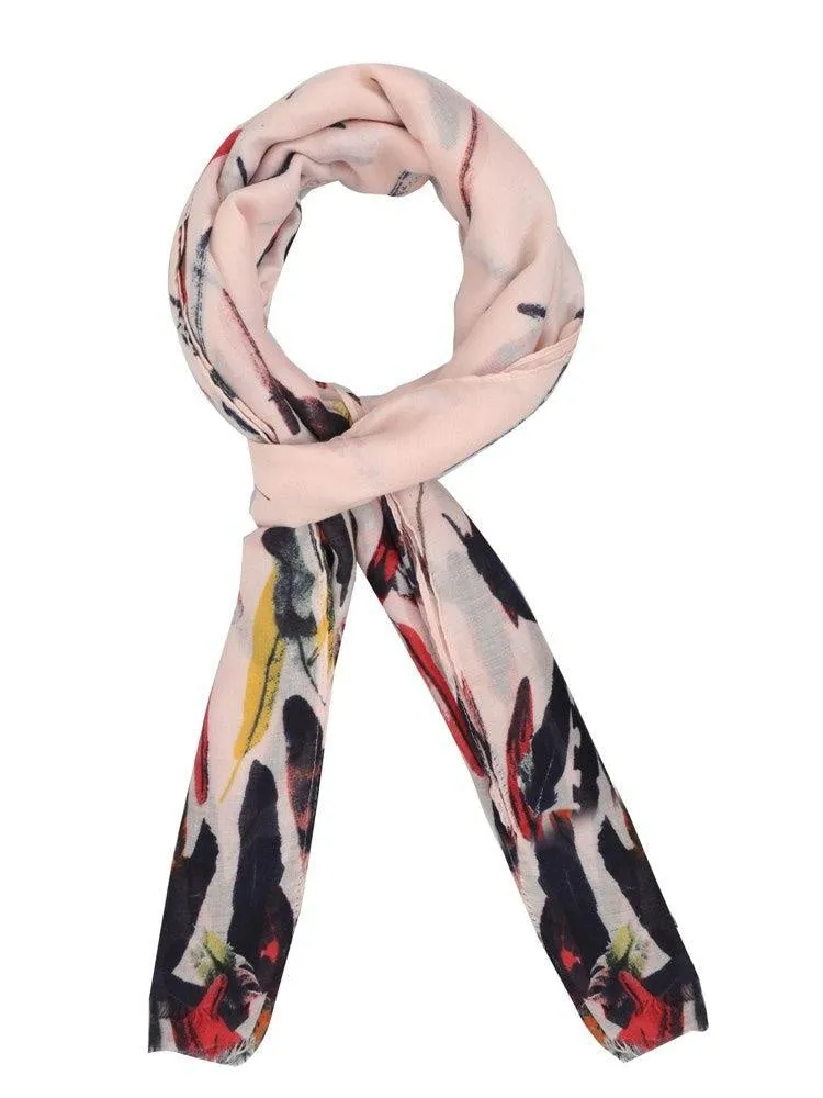 FabSeasons Pink Abstract feathers Printed Cotton Scarf