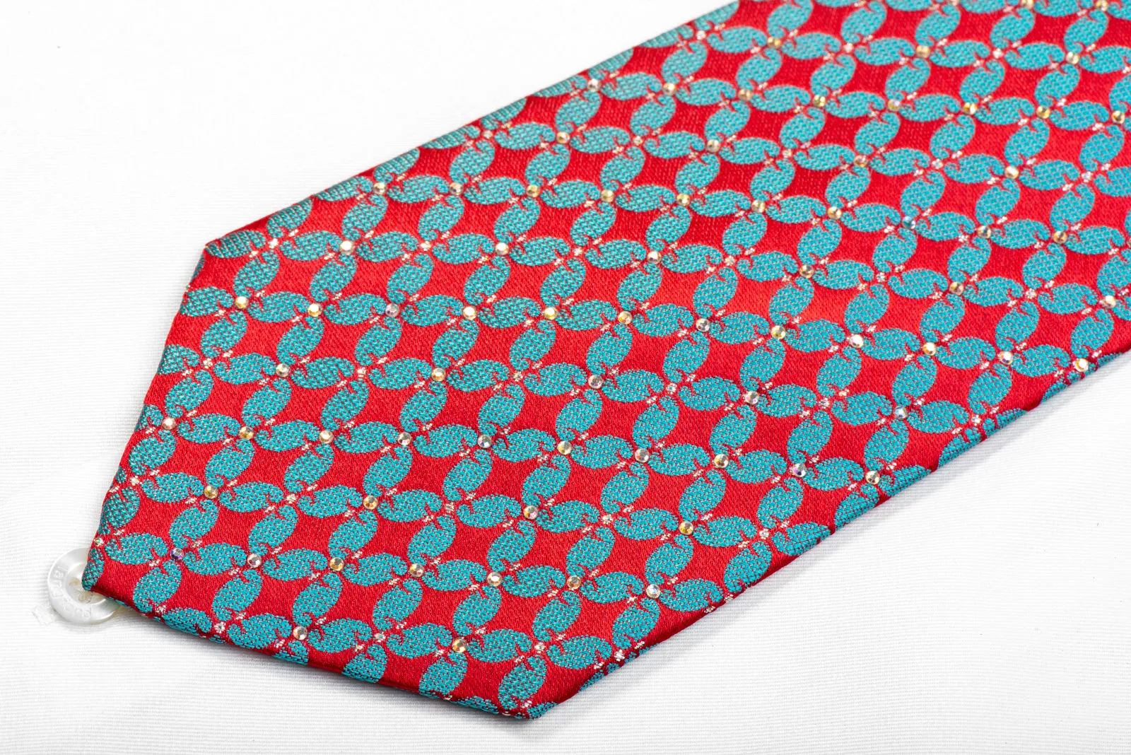 Franco Ferraro Rhinestone Silk Tie Teal Pink Geometric With Sparkles