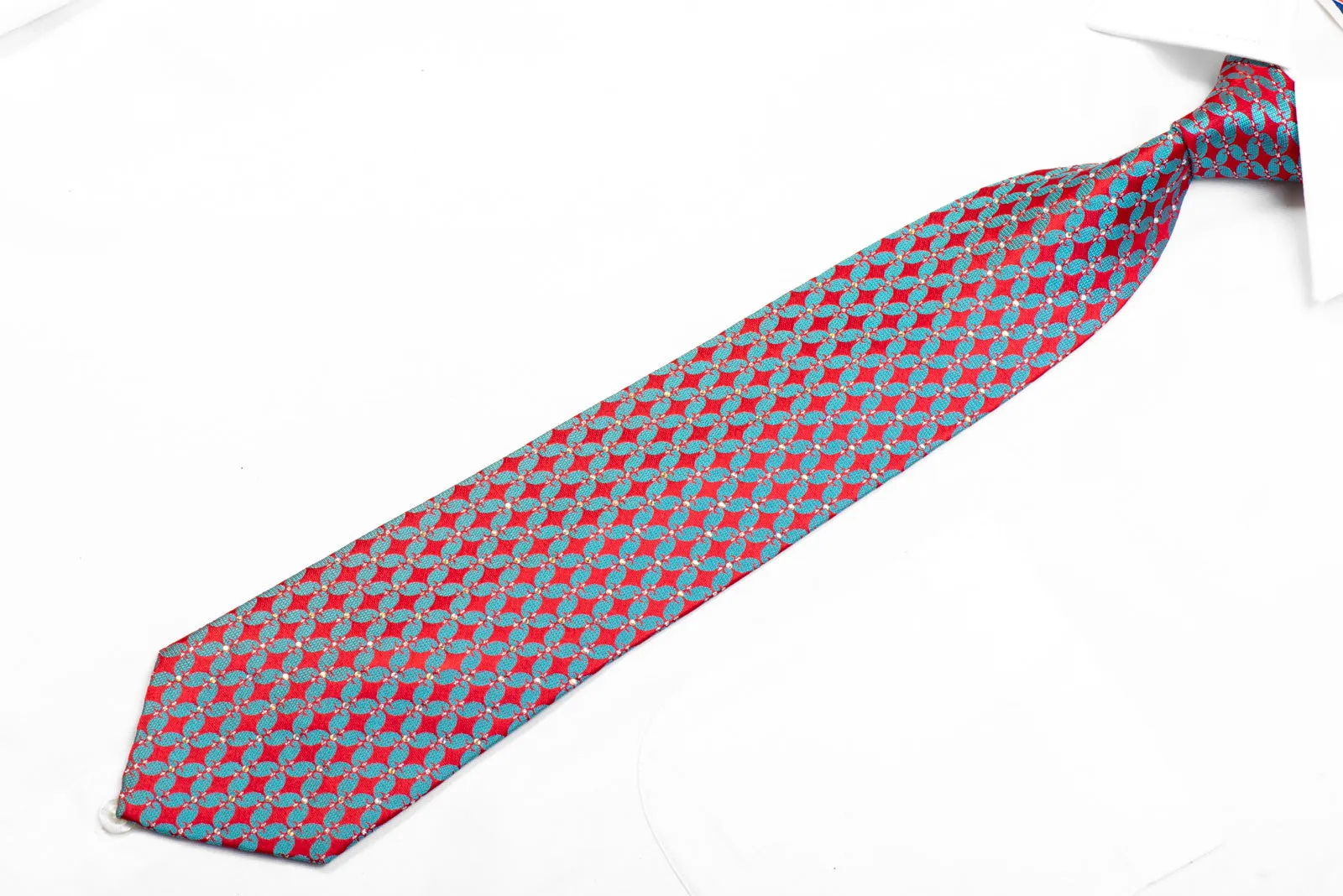 Franco Ferraro Rhinestone Silk Tie Teal Pink Geometric With Sparkles