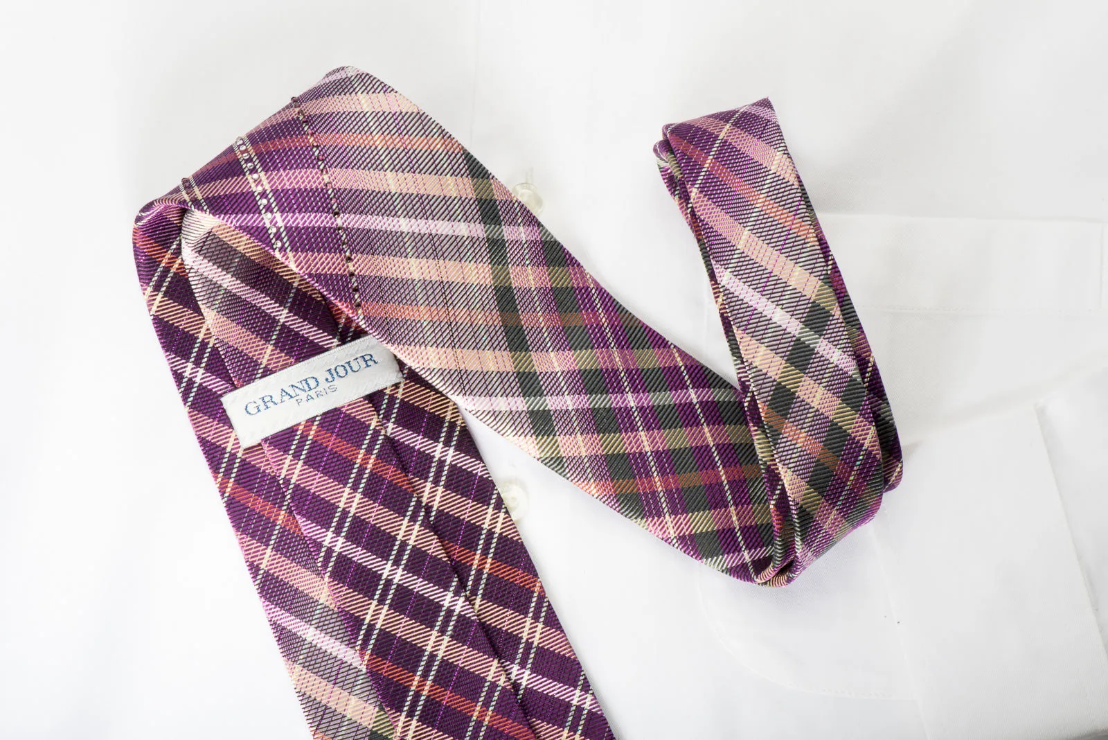 Grand Jour Rhinestone Necktie Plaids On Purple With Silver Sparkles