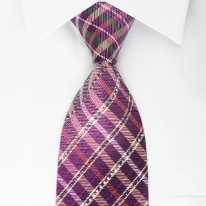 Grand Jour Rhinestone Necktie Plaids On Purple With Silver Sparkles