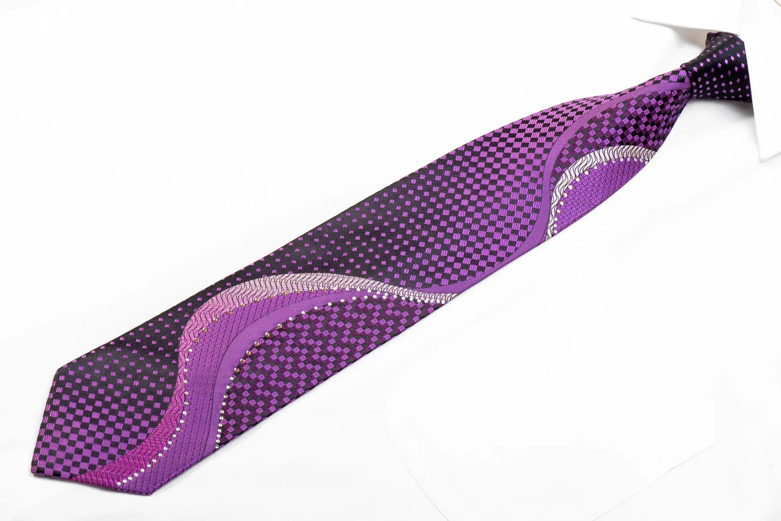 Grand Jour Rhinestone Necktie Waves & Geometric On Purple