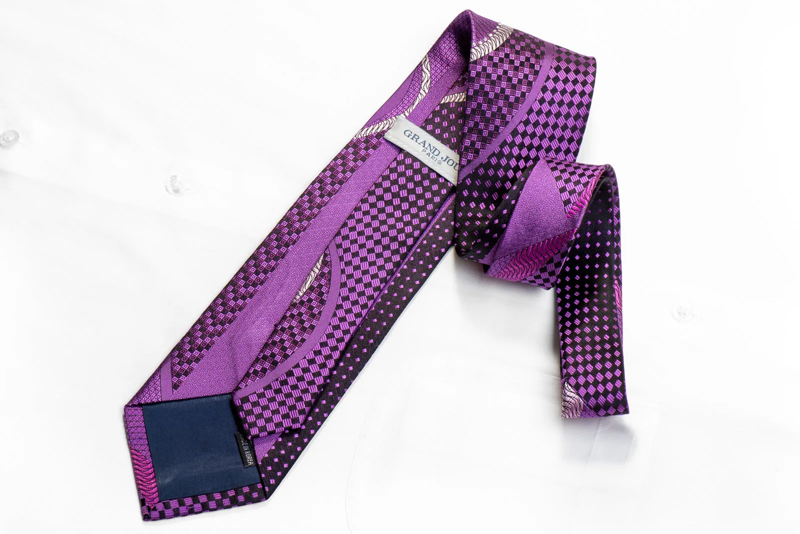 Grand Jour Rhinestone Necktie Waves & Geometric On Purple