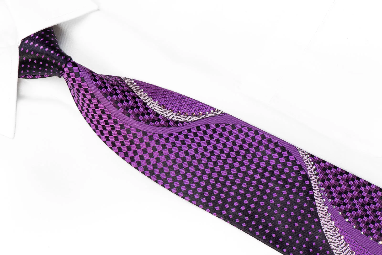 Grand Jour Rhinestone Necktie Waves & Geometric On Purple