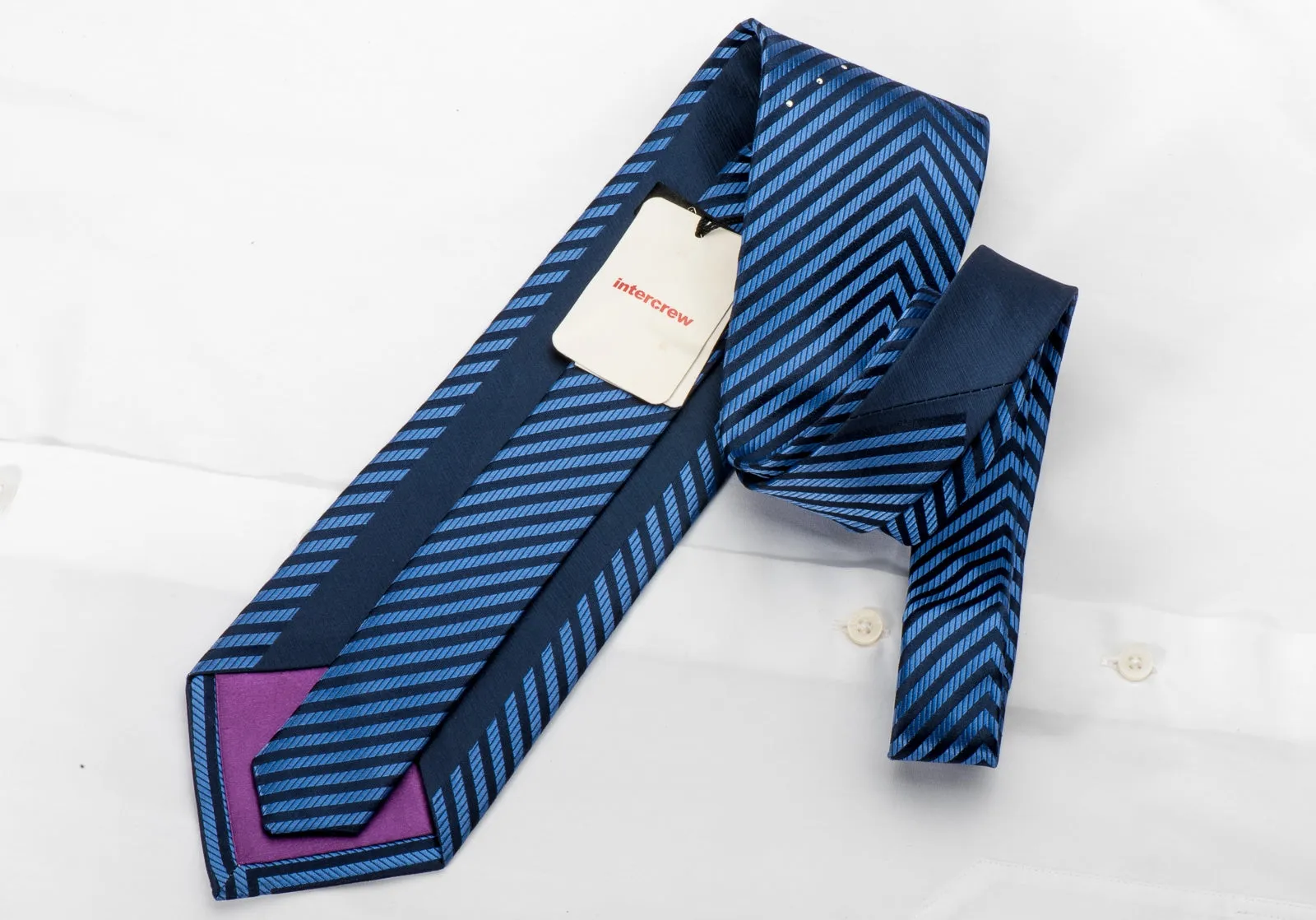 Intercrew Men's Silk Necktie V-Striped on Blue Sparkling With Rhinestones