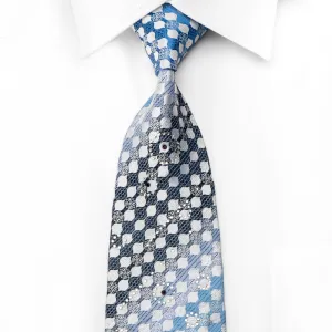 Kissa Men's Crystal Rhinestone Necktie Blue Checkered With Silver Sparkles