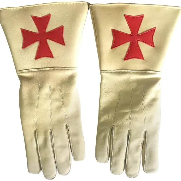 Knight of Malta Buff Color Gauntlets Red Maltese Cross Soft Leather Gloves