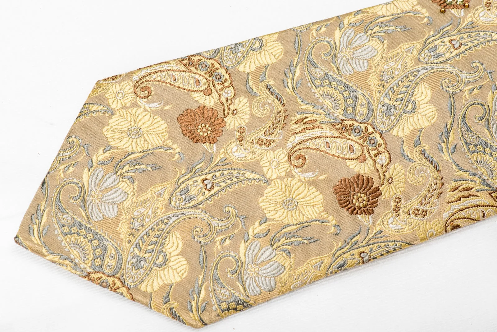 Lancetti Mens Crystal Necktie Paisley On Gold Sparkling With Rhinestones