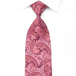 Lancetti Men's Crystal Silk Tie Paisley Anthemion On Pink Sparkling With Rhinestones