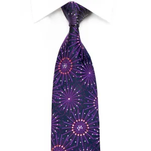 Lancetti Rhinestone Silk Necktie Purple Geometric On Navy