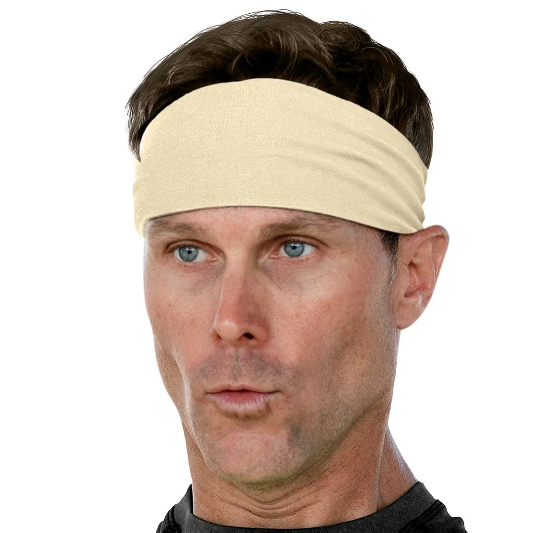 Men's Headbands Cotton Jersey 3" Wide Sports Fitness Yoga Made in the USA Cream