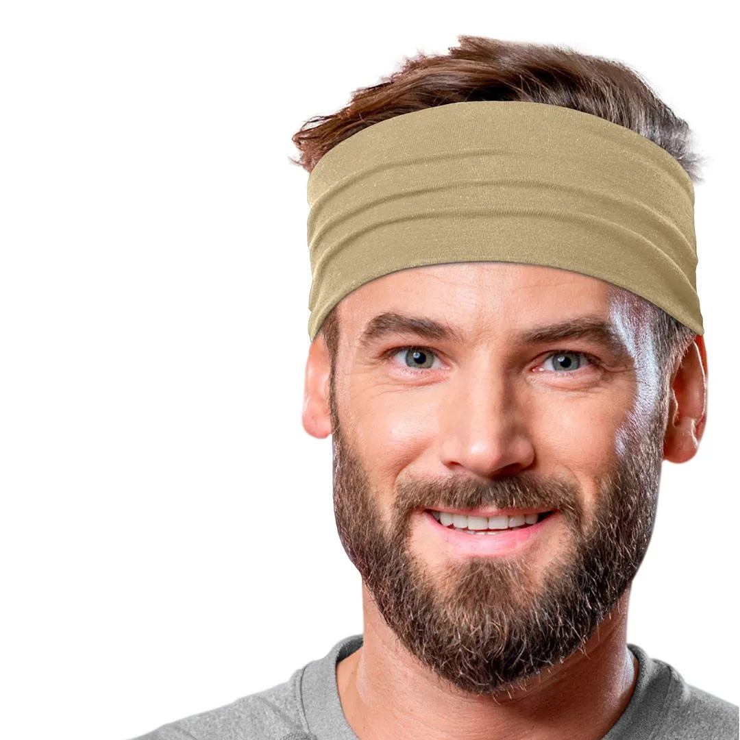 Men's Headbands Cotton Jersey 5" Wide Sports Fitness Yoga Made in the USA Beige