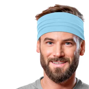 Men's Headbands Cotton Jersey 5" Wide Sports Fitness Yoga Made in the USA Blue Light