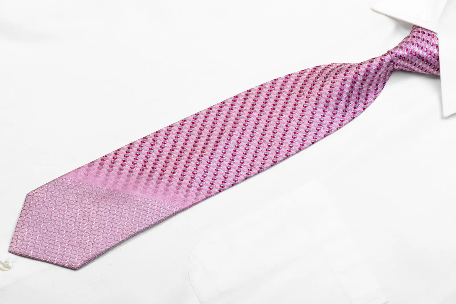 Men's Silk Necktie Geometric On Pink With Silver Sparkles By Franco Ferraro