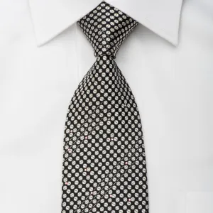 Metro City Rhinestone Silk Necktie Silver Dots On Black With Silver Sparkles