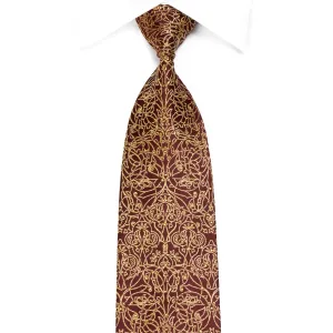 Mila Schon Men's Crystal Silk Tie Gold Damask On Burgundy With Gold Sparkles