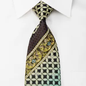 Mila Schon Rhinestone Silk Necktie Cartouche On Black With Sparkles