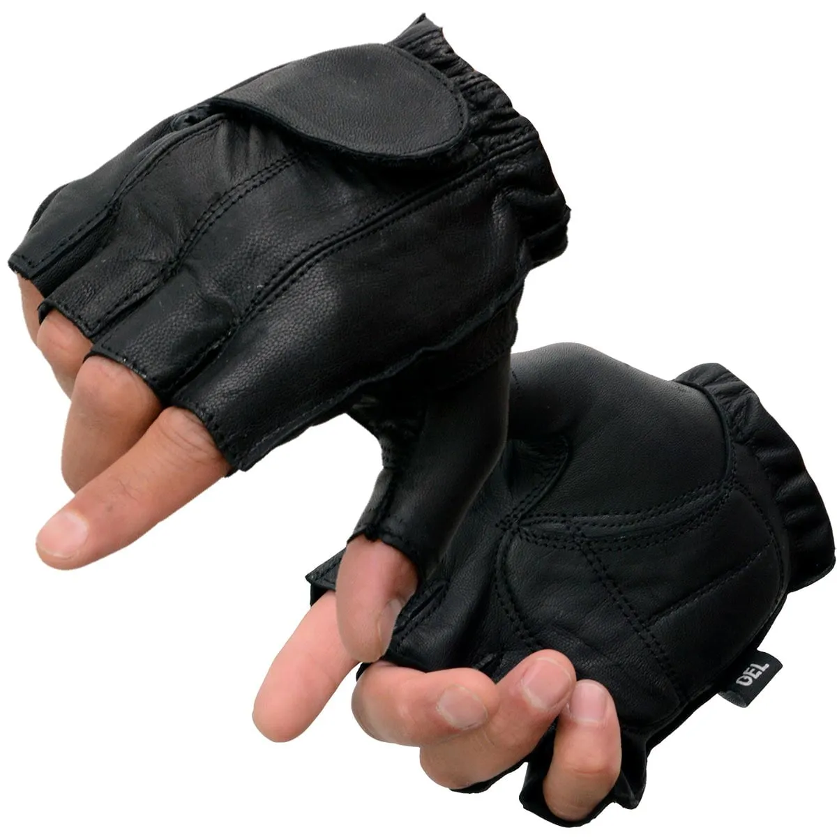 Milwaukee Leather SH442 Men's Black Leather Gel Padded Palm Fingerless Motorcycle Hand Gloves W/ Soft ‘Genuine Leather’