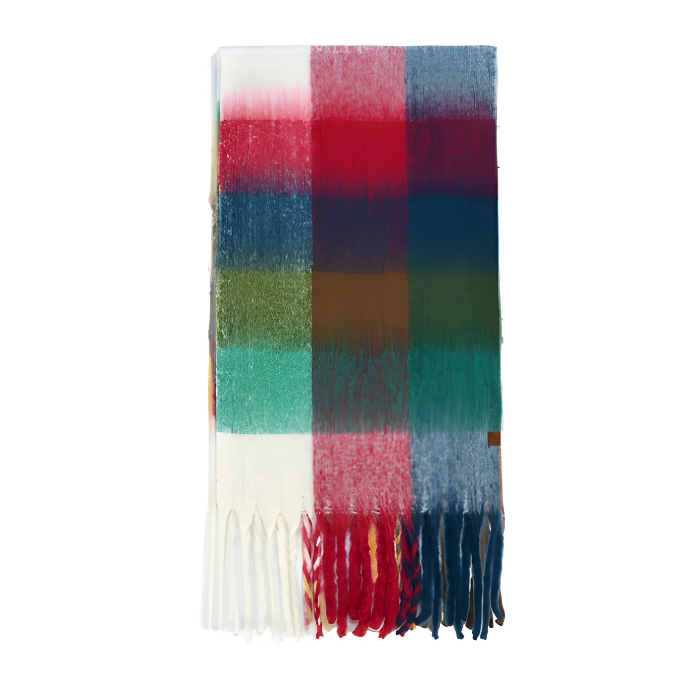 Multi Color Check Pattern Fringe Scarf