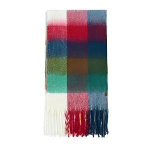 Multi Color Check Pattern Fringe Scarf