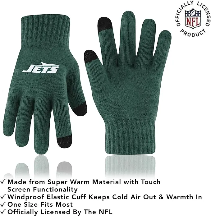 NFL Official Adults Super Soft Heritage Logo Winter Beanie Knit Hat with Extra Warm Touch Screen Gloves|New York Jets