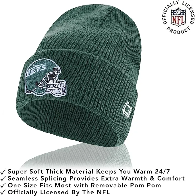 NFL Official Adults Super Soft Heritage Logo Winter Beanie Knit Hat with Extra Warm Touch Screen Gloves|New York Jets