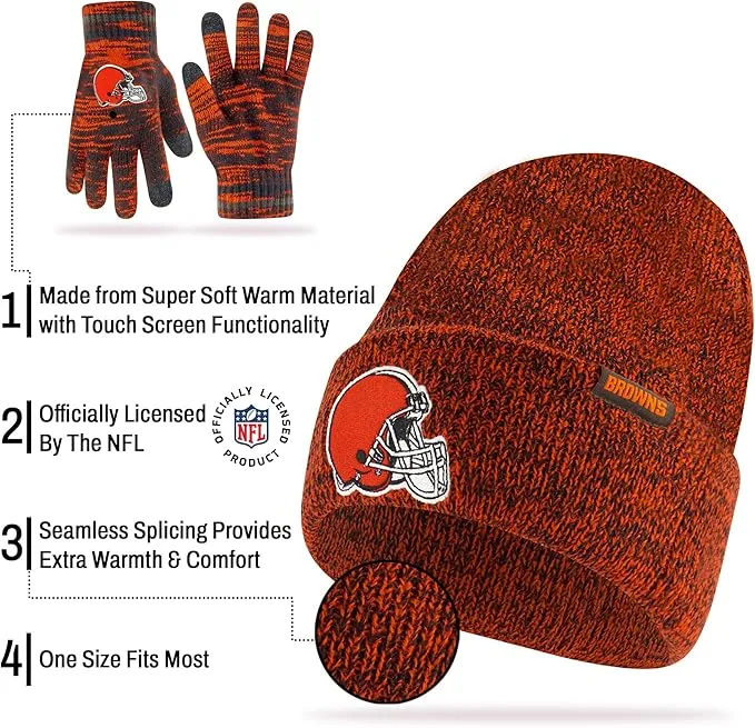 NFL Official Super Soft Marl Knit Winter Beanie Knit Hat with Extra Warm Touch Screen Gloves|San Francisco 49ers