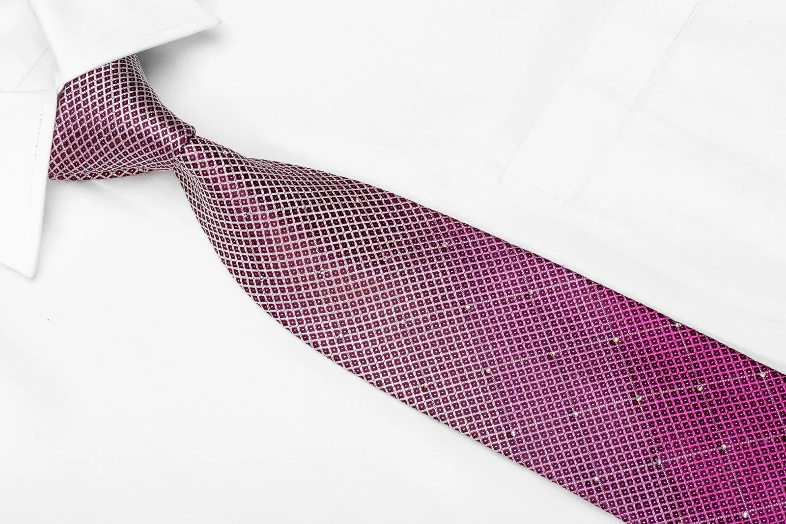 Nicole St Giles Men's Crystal Silk Necktie Tellis On Purple With Purple Sparkles