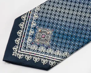 Nina Ricci Elegant Crystal Rhinestone Necktie Quatrefoil On Blue With Silver Sparkles